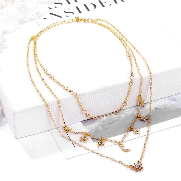 ⚜️[𝟯/$𝟭𝟴]⚜️3 Layered Moon Star Necklace NEW - Picture 6 of 8
